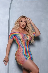 Vestido BODYSTOCKING MULTICOLOR Com Recortes VAZADOS-Y2143