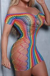 Vestido BODYSTOCKING MULTICOLOR Com Recortes VAZADOS-Y2143