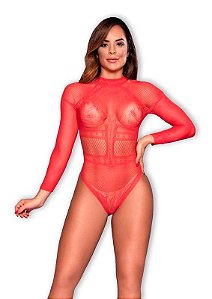 Body Mangas Longas e Abertura Nas Costas- Tamanho Único -Vermelho Sexy -
