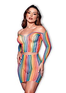 Conjunto Sensual Arrastão Multi Cores Multicolorido- Tamanho Único