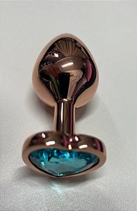 Plug Anal Rose Pedra Brilhante na Base em Formato de Coração -Cor: Azul Claro TAM M-