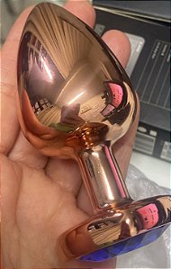 Plug Anal Rose Pedra Brilhante na Base em Formato de Coração -Cor: Azul Escuro TAM G-