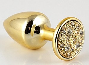 Plug de Metal Com Pedras Cravejadas (HA134D) TAM P- DOURADO PEDRAS CRAVEJADAS-