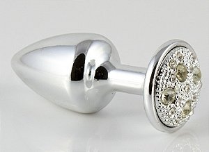 Plug de Metal Com Pedras Cravejadas (HA134C) TAM P- PRATA PEDRAS CRAVEJADAS-