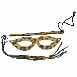 Kit Dominadora Perfeito Para Você Sensualizar -Onça-1 Máscara 1 Chicote Fino-