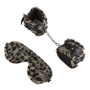 Kit Bondagem em Pelúcia Contém: 01 Algema 01 Venda-(Estampa Animal Print)