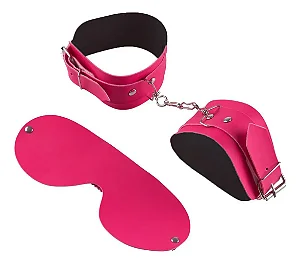 Kit Sensual- Contem 1 Algema1 Venda em Couro Sintético - ROSA NEON-