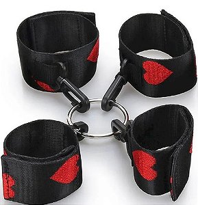 Kit Bondage Algemas e Tornozeleira Com Desenhos De Coração- Inove nas Posições-