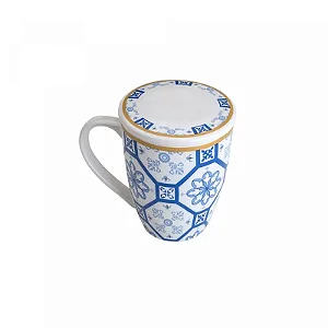 Caneca de Porcelana BRAGA c/ tampa e filtro AZ/BR 340ml