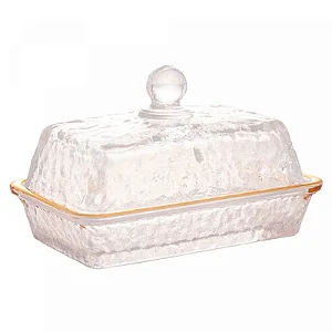 Manteigueira de Cristal Fio de Ouro  PETRA 17x 10,5 x10cm