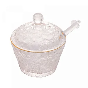 Meleira de Cristal Fio de Ouro c/ colher e Tampa  PETRA 10cm