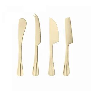 Cj 4 Facas Aço Inox p/ Queijo POSITANO Dourada