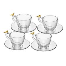 Cj 4 Xícaras de Café com Pires GOLDEN BIRD 80ml CRISTAL