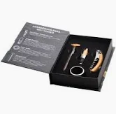 Cj 4 Peças Aço Inox p/ Vinho Amadeirado c/ caixa