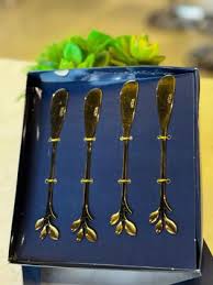 Cj 4 Espátulas Aço Inox LEAVES Dourado
