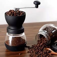 Moedor de Café de Aço Inox manual c/ Pote de vidro preto 20x10,5x19cm