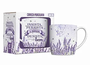 Caneca Porcelana Insista Persista Lavanda  300ml