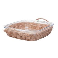 Refratário Vidro Resistente ao Calor c/ Suporte Fibra Natur 25,5x23x5cm