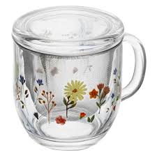 Caneca c/ Infusor e Tampa PRIMAVERA c/ Flores Lilás 330ml Vidro