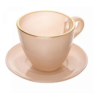 CJ 4 Xícaras de Vidro com Fio de Ouro e  Pires MILKY Branca 170ml