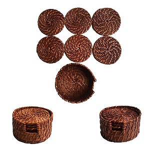 Porta Copos Jogo c/ 6 em Rattan Marrom