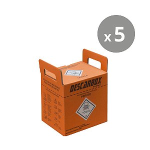 Descarbox Coletor para Material Perfurocortante Laranja Descartável 13L - Kit 5un