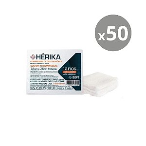 American Medical Compressa de Gaze Hidrófila Estéril Hérika Soft 15x26cm 13 Fios com 10un - Kit 50un