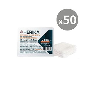 American Medical Compressa de Gaze Hidrófila Estéril Hérika Soft 15x26cm 9 Fios com 10un - Kit 50un