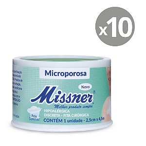 Kit Missner Fita Microporosa Branca 2,5cm x 4,5m - 10 und,