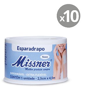 Kit Missner Esparadrapo Impermeável Branco 2,5cm x 4,5m - 10 und.