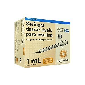 Descarpack Seringa de Insulina 1ml com Agulha Fixa 8x0,3mm (30G) com 100un