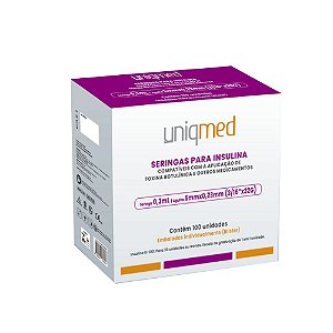 Uniqmed Seringa de Insulina 0,3ml com Agulha Fixa 5x0,23mm (32G) com 100un