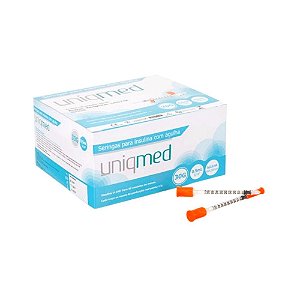 Uniqmed Seringa de Insulina 0,5ml com Agulha Fixa 8x0,3mm (30G) com 100un