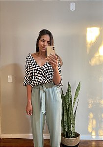 Calça cós franzido