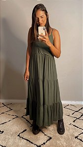 Vestido camadas verde militar
