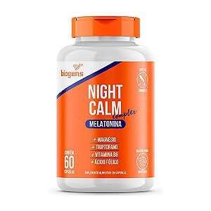 Night Calm Complex, Melatonina, magnésio, triptofano, Vitaminas B6 e B9, Biogens - 60 caps