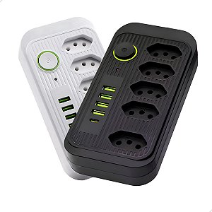 Extensão 5 Tomadas E 4 Usb 1 Pd Led Bivolt Power 110v/220v