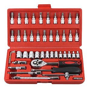 Kit De Ferramentas Jogo De Soquetes Chave Catraca 46 Peças