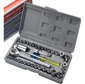 Kit Ferramentas Jogo De Soquete 40 Pecas Chave Catraca