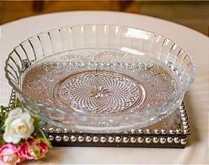 Prato De Vidro Retrô Com Borda Para Bolo Pudim Torta Em Vidro 30 cm Resistente