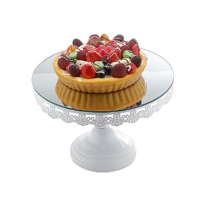 Prato De Ferro Esmaltado P/bolo C/pé E Espelho 30x19,5cm