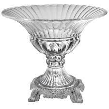 Centro De Mesa Alto Redondo Cristal Com Base Prateada