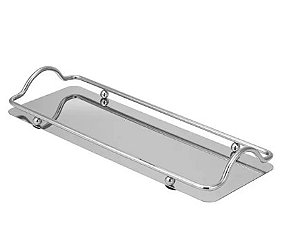Bandeja Retangular Em Inox Com Alças  34,5Cm X 12,8CM