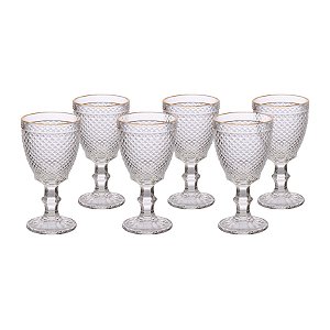 Taça de Vidro Bico de Jaca Para Água Com Borda Dourada- 6 PEÇAS