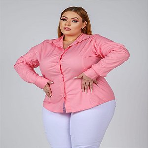 Camisa Tricoline Feminina Stretch Rosa Plus Size Xp Ao G5 3150