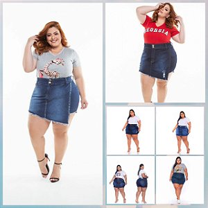 Short Saia Jeans Stretch Pequenos Defeitos Plus Size 44 ao 70