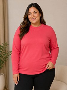Blusa Feminina Gola Alta Elastano Coral Plus Size Do XP ao XG