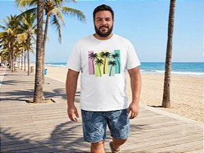 Camiseta Estampada Masculina Coqueiro Branca Plus Size XP ao G5