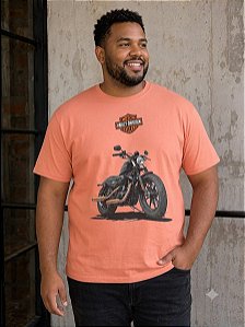 Camiseta Estampada Masculina Motor Cycles Salmão Plus Size XP ao G5