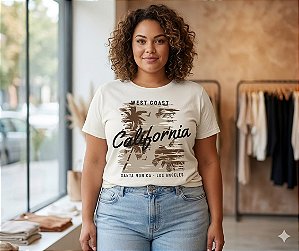 Camiseta Estampada Feminina California Bege Plus size Do XP ao G5